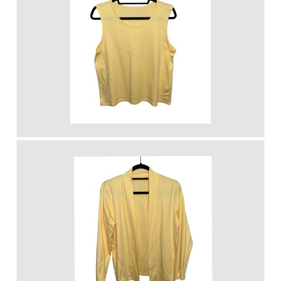 L.L Bean Yellow Tank Top and Matching Cardigan100% Supima Cotton Sz L Petite - Picture 1 of 13